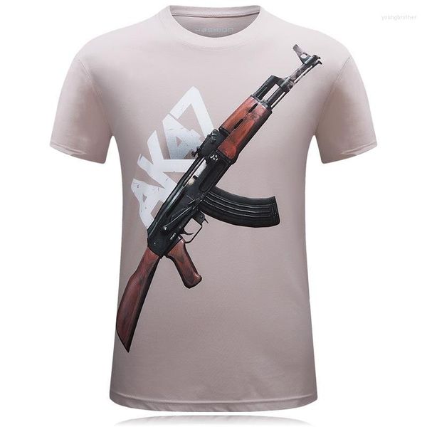 T-shirt da uomo 2022 Cool Men 3D Gun Print T-shirt fucili neri T-shirt stile militare O-collo Camicia da uomo verde militare Large Size 6XL Tees