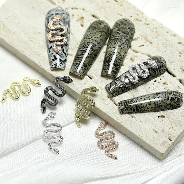 Украшения для дизайна ногтей, 10 шт./лот, змея, 3D Шарм, сплав, золотые и серебряные змеи, маникюрные украшения, модные аксессуары «сделай сам»