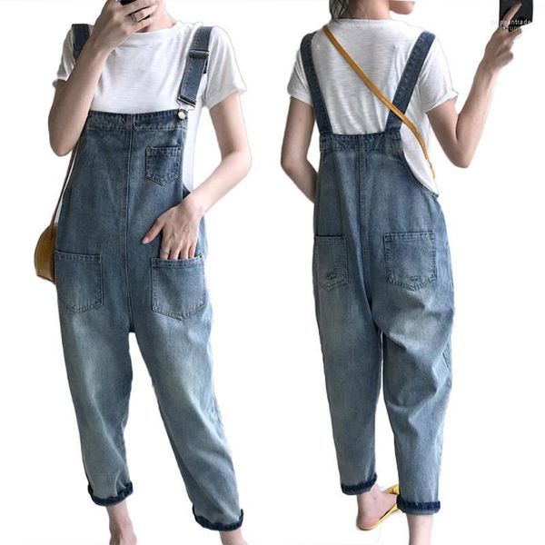 Kadın Tulumları Kadınların Turlandırıcıları Sıradan Kadın Cepleri Gevşek Askı Denim Genel Dungarees Dokuzuncu Pantolon Jean Tulum Tulumları