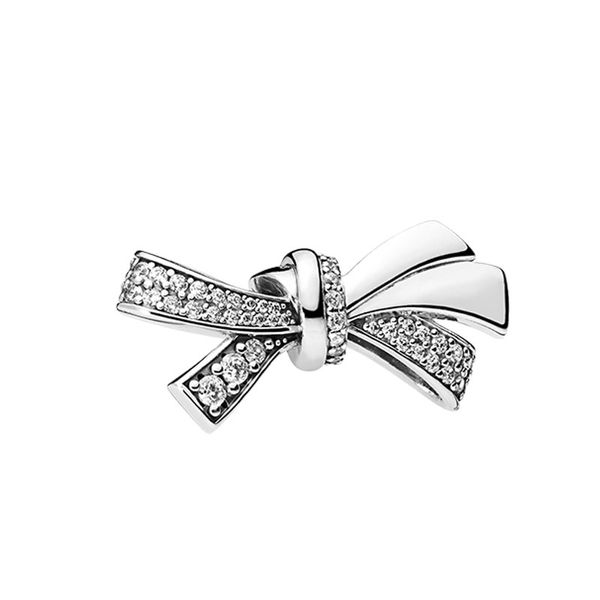 Authentisches Sterling Silber Sparkling Bow Charme Frauen M￤dchen Schmuck DIY Accessoires f￼r Pandora Armreif Armband Making Charms mit Original Box