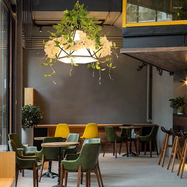 Hanglampen Industriële Stijl Witte Kersenbloesem Kroonluchter Voor Muziek Restaurant Bar Melk Thee Winkel Plant Lamp Verlichtingsarmaturen