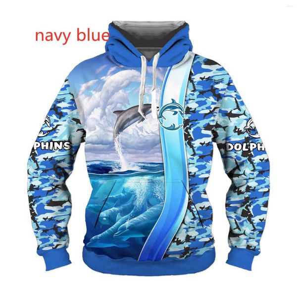 Con cappuccio da uomo simpatico animale marino Dolphin 3D Stampato con cappuccio da cappuccio da cappuccio da uomo Harajuku Streetwear Pullover Funny Spetshirt Unisex Casual Shirts Casual Shirts