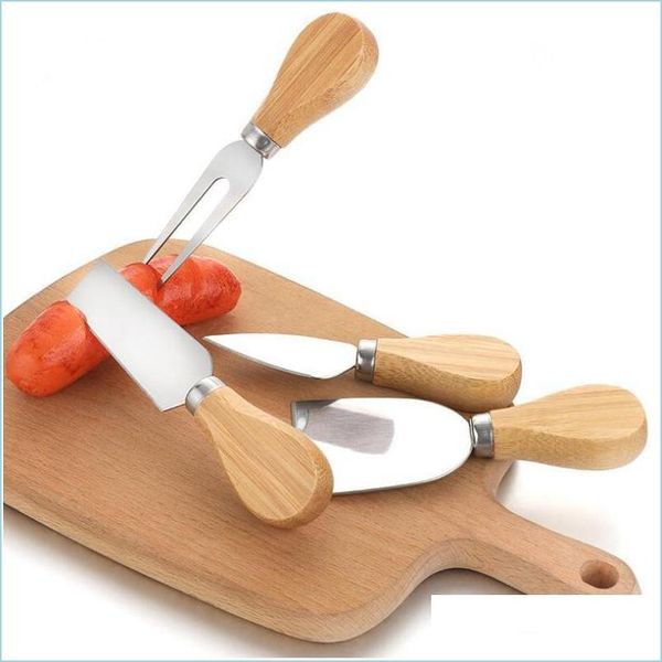 Utensili per formaggio Set di coltelli Manico in quercia Forchetta Kit pala Grattugie Cottura Pizza Affettatrice Taglierina Kkf2022 Rartj Drop Deli Otuta