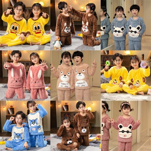 Плюшевые зимние детские флисовые пижамы теплые фланелевые одежды для девочек для девочек -салона коралловые кролики дети пижама для домохозяйки мальчики Pajama 20220921 E3