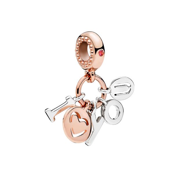 Rosegold Sterling Silber Liebesbrief Anhänger Charm Damen Schmuck DIY Zubehör mit Original Box für Pandora Armreif Armbandherstellung Charms Set