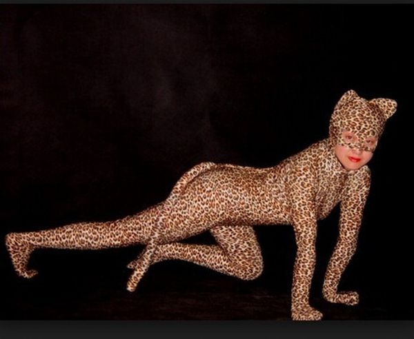 Lycar Spandex Catsuit Kostüme Leopard Kostüm Tier Zentai Ganzkörper Cosplay Overall offene Augen mit Ohren und Schwanz