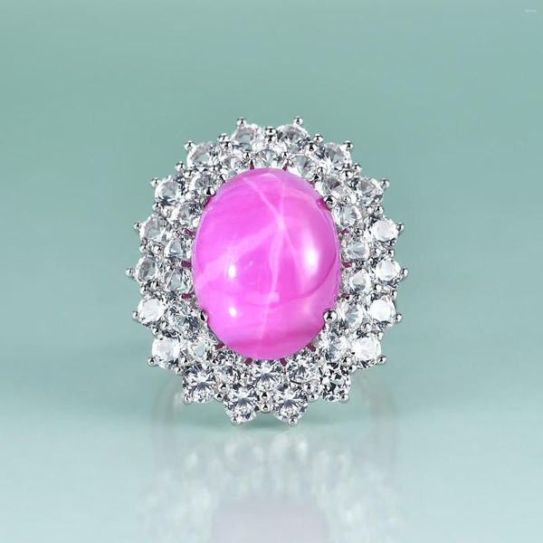 Rings de cluster Gem's Beauty 925 Prata esterlina Big Flower Oval Lab Ruby com safira decorar para mulheres jóias finas