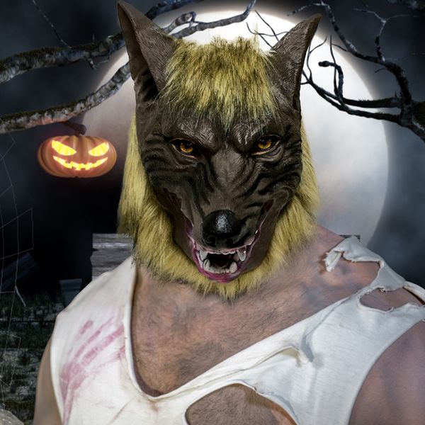 Party Masken Halloween Latex Gummi Wolf Kopf Haar Maske Unisex Cosplay Kostüm Scary Decor Werwolf Handschuhe Für Decora 220920