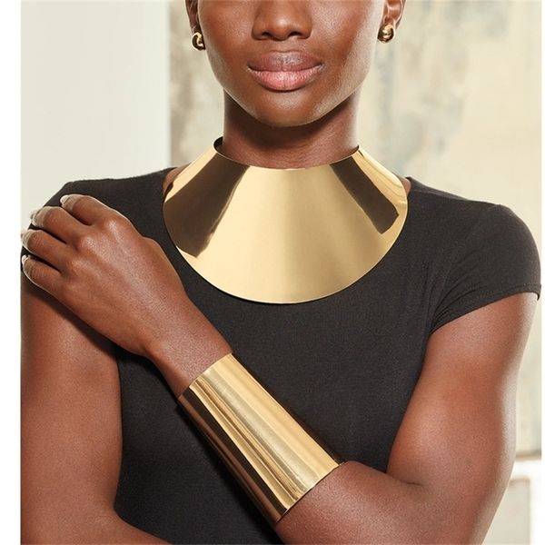 Andere Schmucksets Liffly African Big Chokers Halsketten für Frauen Statement Metall Geometrische Kragen Halskette Armband Indische Party Schmuck Sets 220921