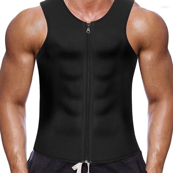 Intimo modellante per il corpo da uomo Taglie forti Uomo Cerniera Neoprene Gilet per il sudore Allenatore in vita Shaper Corsetto dimagrante Camicia Fitness Allenamento sportivo Uomo