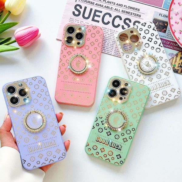 Cascas de telefone de vidro de silicone para iPhone 14 Pro Max Case 14Plus 13Pro 12 mini 11 com 360 ° Ring Kickstand Rhinestone Scratchproof Shiny Diamond Camera Choffoof Shop Shell