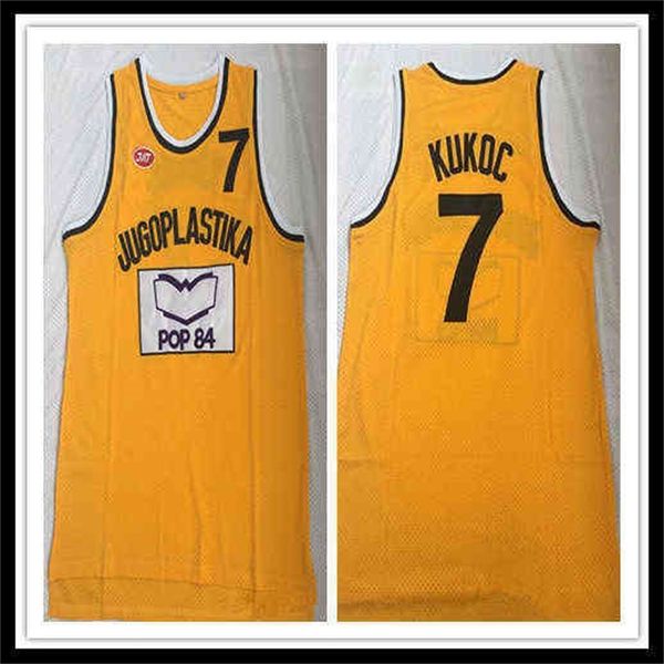 Wskt College indossa Jugoplastika Split da uomo Il film 7 Toni Kukoc Jersey Basket Economico Cucito Giallo Mix Ordine Taglia S-XXL