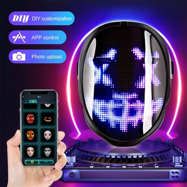 Máscaras de festa LED LED FACELA COLATE MUDANÇA DE APPLO DE APP GLOWORK DIY Picture Programmable Halloween Cosplay Decor 220920