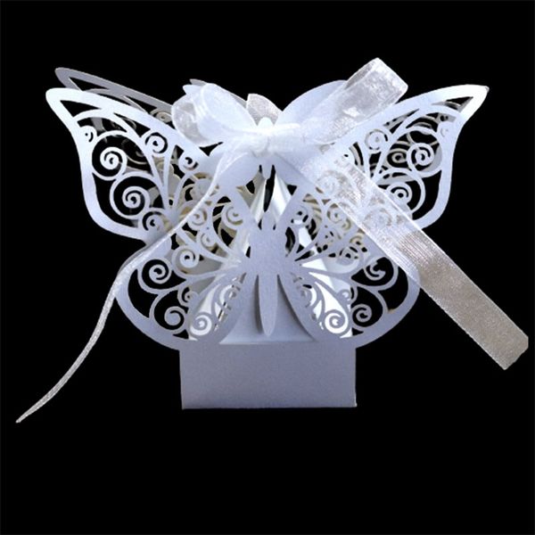 Geschenkpapier 50 Stück Butterfuly Laser Cut Hochzeit Brautbevorzugungen Geschenkbox Süßigkeitskästen mit Band Taufe Babyparty Hochzeit Party Dekor 220922