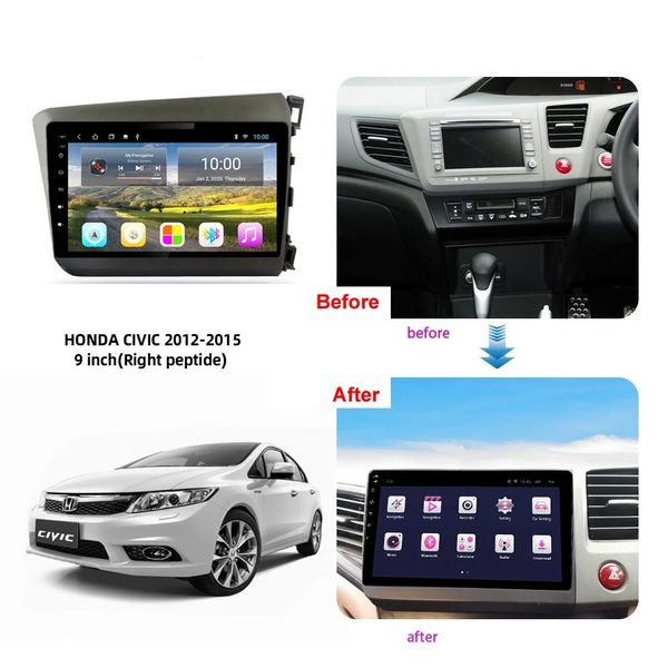 10-дюймовая видео-видео с двойным DIN Video для Honda Civic 2012-2015 RHD DVD-плеер с GPS Navigation Bluetooth Touch Screen