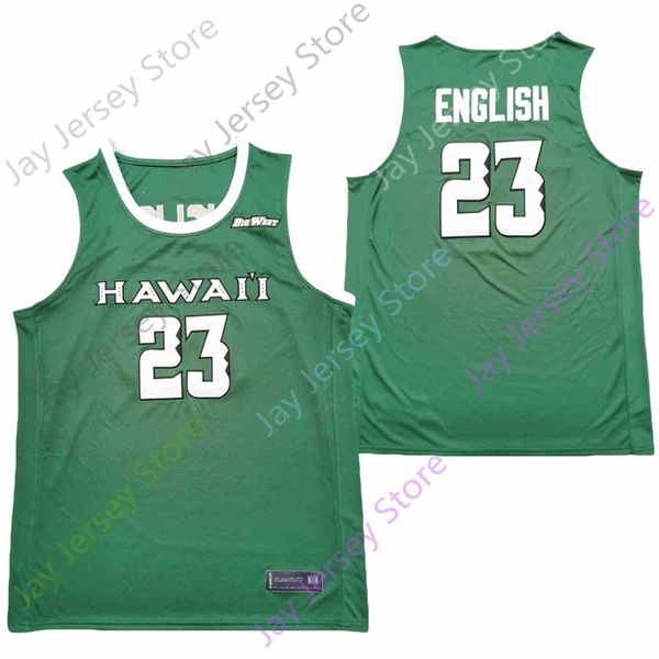 Nik1 2021 New NCAA College Hawaii Jerseys 23 English Basketball Jersey Green Size Youth Adult All Stitched