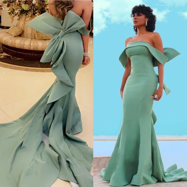 Elegante mintgrüne Meerjungfrau-Abendkleider mit Fliege, trägerlos, Satin, besondere Anlässe, Damen, Abschlussball, Party, nach Maß 2022