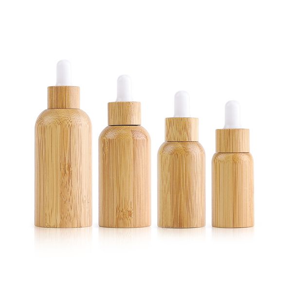 10ml 15ml 30ml 50ml bambu kabuk cam damlası aromaterapi için boş şişe