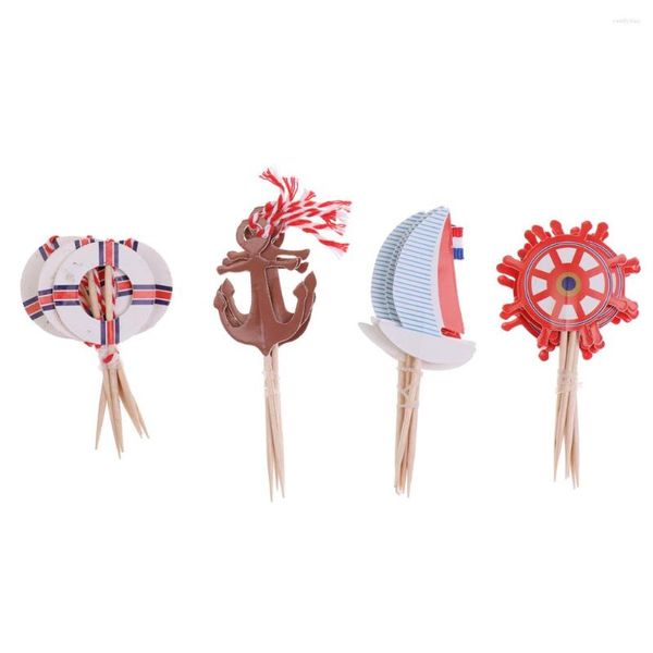 Festive Supplies Lustiges 24-teiliges Set Cupcake-Picks aus nautischem Papier, Kuchendekoration, Party-Dekoration