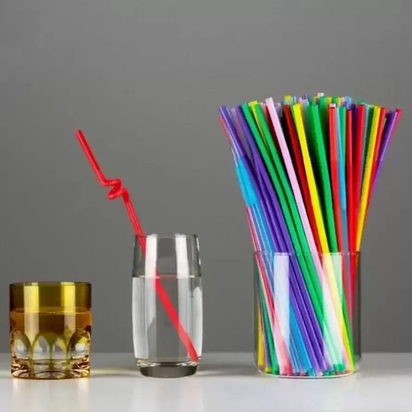 Красочные напитки соломинка творческая арт пластиковая солома одноразовая сгибание сока