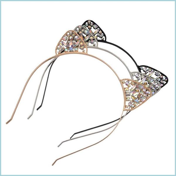 Kafa Saç Aksesuarları Kedi Kulak Head Band çocuklar ve ADT 3 Renkler Baş Hoop Rhinestones Metal Saç Bandı Noel GIF DHSELLER2010 DHY7G