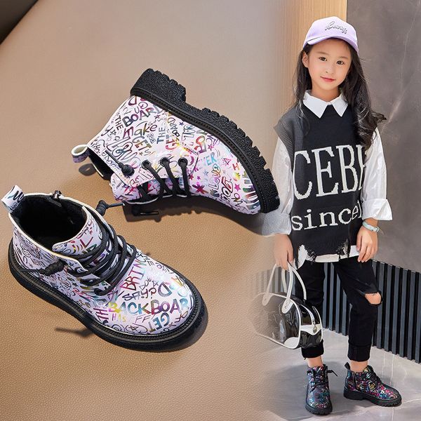 Boots Kids Fashion With Word Prints Legal para meninos filhos unissex coreano pu versátil princesa tornozelo meninas 220921