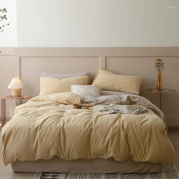Set di biancheria da letto E-star China Store Tè al latte e beige cachi Quattro di letto in cotone lavorato a maglia