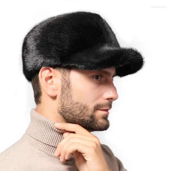 Berretti 2022 Cappelli da uomo di lusso da uomo in vera pelliccia di visone cappello invernale bomber colbacco berretto da sci russo trapper moda