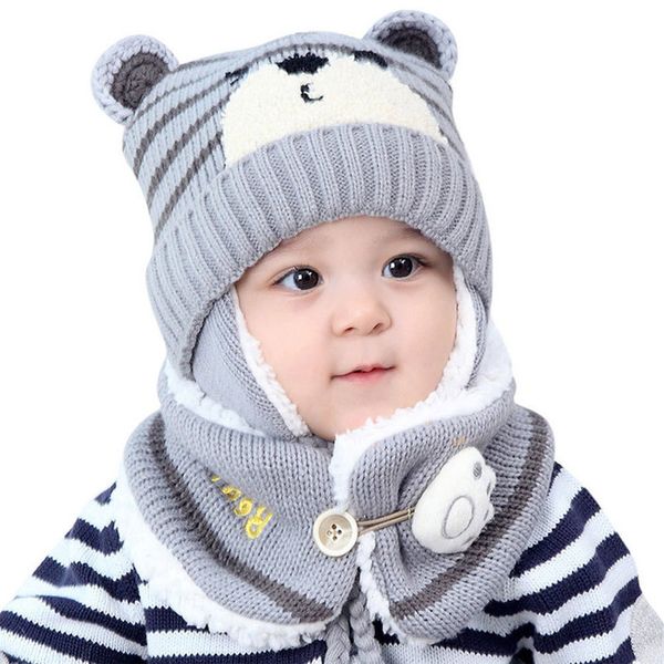 Sciarpe Avvolge Cappelli Sciarpe Guanti Set Unisex Bambini Cartone Animato Orso Striscia E Sciarpa Berretto Bambino Ragazza Ragazzo Bambino Paraorecchie Invernali Cappello Tuta Calda 220921