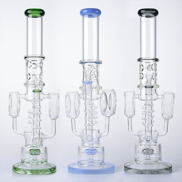 Sprinkler Perc Wasserpfeifen 7 mm dicke Glasbongs Spiralperkolator Wasserpfeifen Recycler Öl Dab Rigs Große Bong 14 mm Innengelenk mit Schüssel Shisha