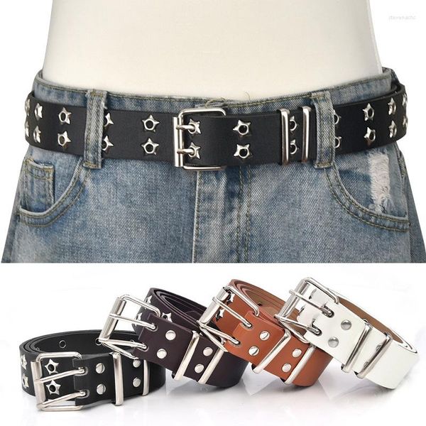 Cintos lazer punk lazer pu cintiloso mulheres moda versátil a gás a gás decorativo Double Row Pin Buckle Man/Woman Women Scuste Y2K Acessórios