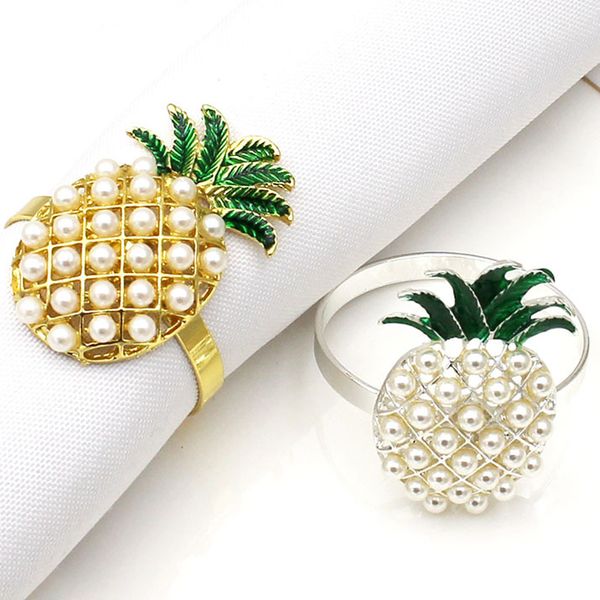 Ananas in argento dorato con perle Portatovagliolo Decorazione per la tavola di nozze Ananas Tovagliolo Fibbia Portatovaglioli per cena in famiglia TH0397