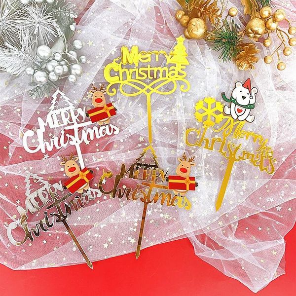 Festivo suprimentos festivos festas de Natal Party Acrylic Cake Toppers Elk Sleigh Year Ano Topper para casa Decorações de Natal 2022