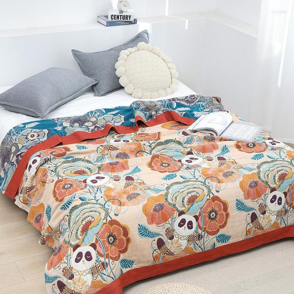 Одеяла Симпатичная панда одеяла, бросает летнее тонкое стеганое одеяло офис, гостиной