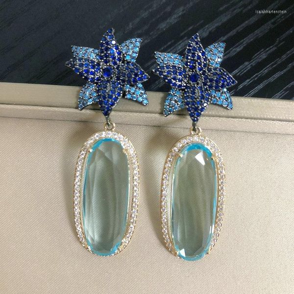 Brincos de argolas bilincolor azul zirconia de luxo de luxuosos breol da gota para mulheres