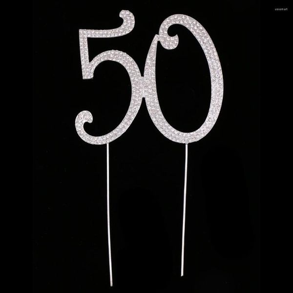 Forniture festive 50th 50 strass strass numeri in cristallo plettri cake topper argento