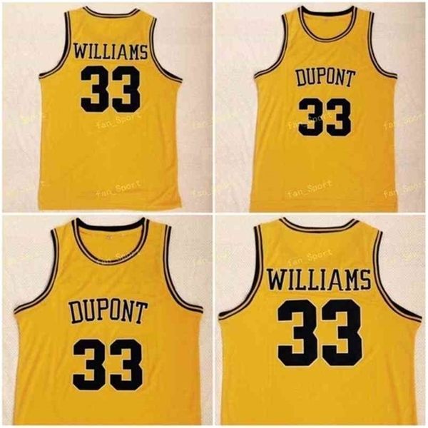 SJ Men Basketball Jason 33 Williams High School Dupont Jerseys Sale Team cor bordado amarelo e costura de excelente qualidade