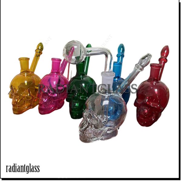 Multi cor mini vidro bong crânio em forma de narguilé criativo cachimbo de água tubulação de água mini borbulhador dab rigs para fumar