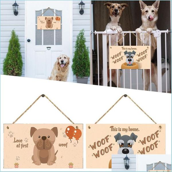 Decorazione per feste Pet Dog Wood Hanging Plaque Pendant Tag Vintage Hanger Board Sign Retro Wall Decor Shop House T2P Drop Delive Bdebag Dhafi