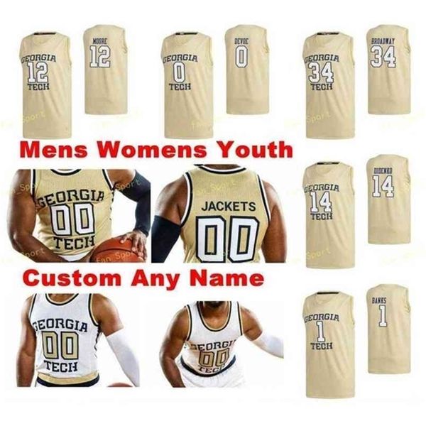 SJ NCAA College Georgia Tech Yellow Jackets Basketball Jersey 0 Michael Devoe 1 James Banks III 10 SJ SE Alvarado 11 Bubba Parham Custom