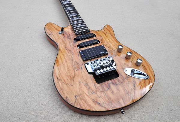 Factory Custom Natural Wood Color E-Gitarre mit Spalted Maple Furnier Palisander Griffbrett SSH PIckups Double Rock Bridge kann angepasst werden