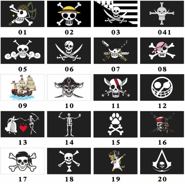 52 Styles Jolly Roger Pirate Flag Cross Bone Skull Banner Bandiere in poliestere Halloween Party Bar Club Haunted Mansion Decor 3x5 Ft Event Supplies