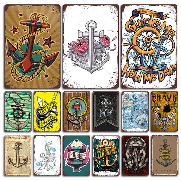 Metal Painting New American anchor retro tin painting Cafe background wall pittura decorativa murale banda stagnata dipinti senza cornice Living Room Home decor