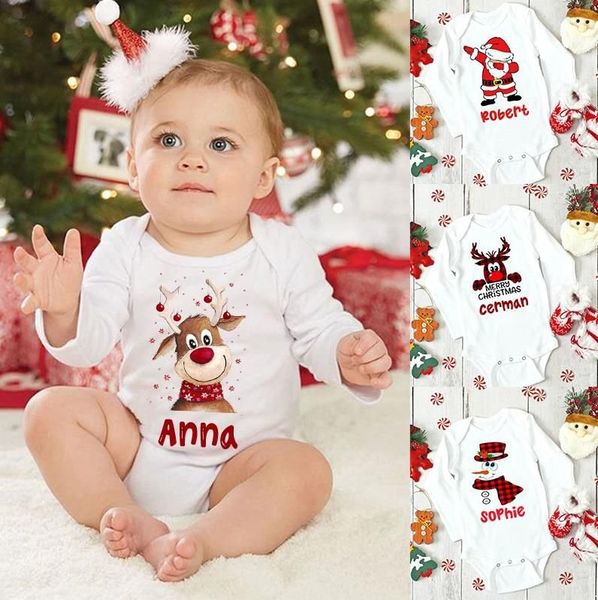 Festa personalizada Natal bebê macacão Nome personalizado Nome da roupa infantil Roupa menino menina Bodysuit de férias Deer Santa Recém -nascido