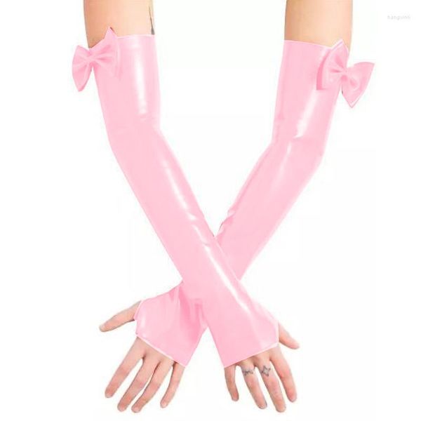 Party Supplies Plus Größe Sexy Leder Fingerlose Handschuhe PVC Wetlook Club Tanzen Bowknot Lange Hand Fäustlinge Vintage Frauen Arm Länge Handschuh