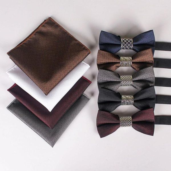 Laço amarra a seda de seda sólida empresarial bowtie Men vintage moda novidade branca preta azul pocket bolso de bolso lenço de lenço de lenço