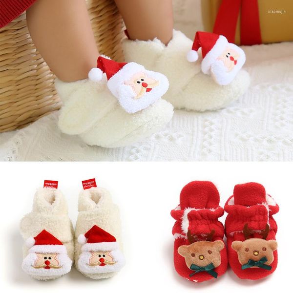 Botas unissex Baby Shoes Cotton Winter Christmas Cartoon Confortável Criança de Bottom Bottom Bottom