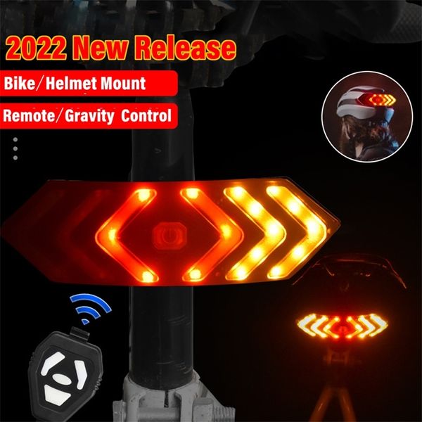 Luzes de bicicleta Turn Signal Aviso LED traseiro traseiro USB Capacete recarregável Remoto sem fio / controle de gravidade Bicicleta Tail 220922