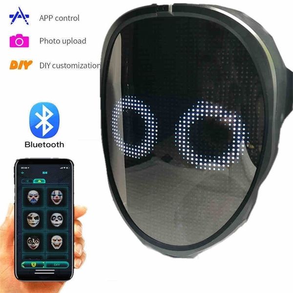 Máscaras de festa Bluetooth RGB Light Up Máscara LED DIY Picture Animation Text Halloween Christmas Carnival Costume Child Deco Gift 220921