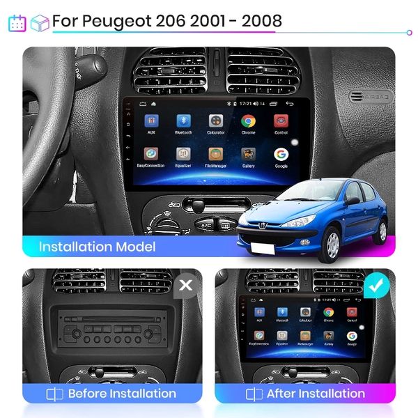 9-Zoll-Android-Auto-Video-DVD-Navigation für Peugeot 206 Citroen C2 Multimedia-Player HD-Bildschirm Radio FM Audio Handfree